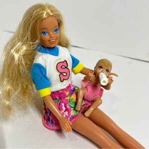 Vtg 1987 80s Barbie Sister Skipper Island Fun Beach Doll Restyled Baby Sweater S